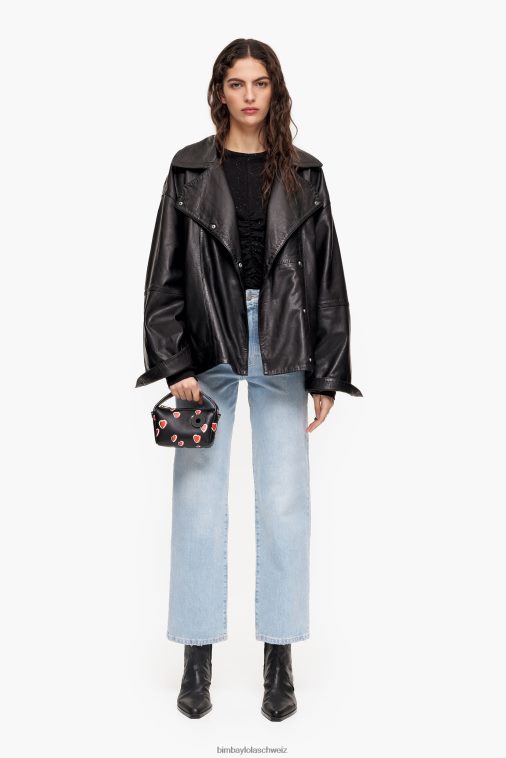 Bimba Y Lola Hobo-Tasche aus Leder mit Herzen Schwarz Zubehör T04ZZ60