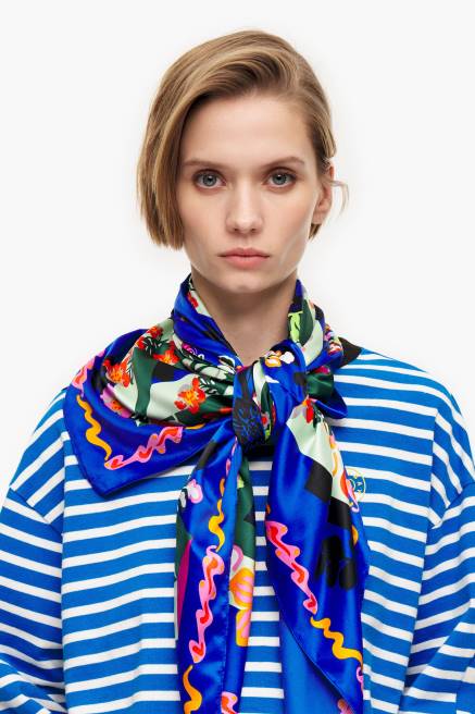 Bimba Y Lola Schal mit geometrischen Blumen und Logo Zubehör Blau T04ZZ628