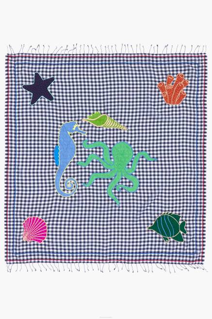 Bimba Y Lola bestickter Schal mit Gingham-Karomuster Zubehör Navy blau T04ZZ632